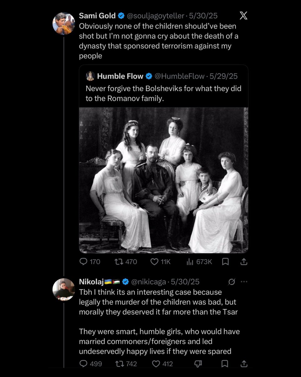 OrthoAnglo81's tweet photo. To be noted is that every individual who was directly involved in the murders of the Romanov family died in either abject obscurity or rather horrifically. Even Marshal Georgy Zhukov refused to be in the presence of one of them.

"I do not shake the hands of murderers."
– General Zhukov to Yermakov