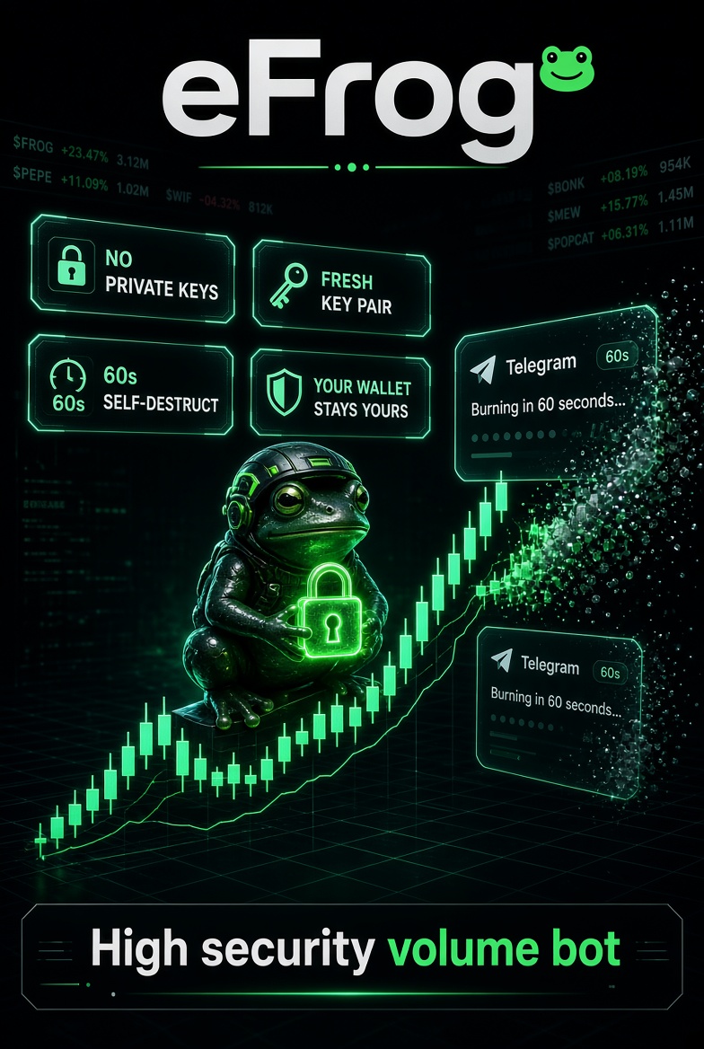 frogboostbot's tweet photo. Zero volume = dead rank.
eFrog runs fresh wallets and keeps the tape moving.
Green candles on https://t.co/BRlRNnHrbB + DexScreener.
Start, pause, add SOL, or pull anytime.
🐸 Bio
#PumpFun #Solana #DexScreener #VolumeBot #Memecoins #SolanaBot #GreenCandles https://t.co/NxN46FUMO3