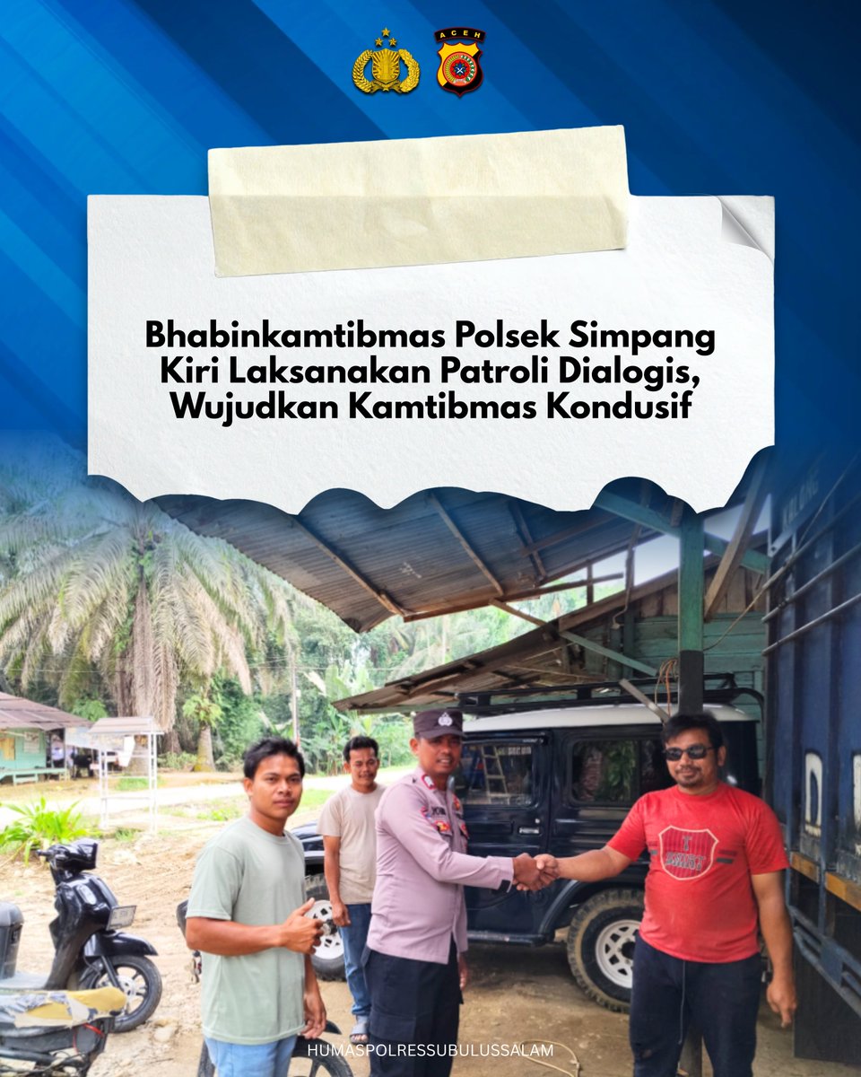 RESSUBULUSSALAM's tweet photo. Bhabinkamtibmas Polsek Simpang Kiri Laksanakan Patroli Dialogis, Wujudkan Kamtibmas Kondusif

 @ListyoSigitP
@kapolda_aceh
@bidhumaspoldaaceh
@divisihumaspolri
@polripresisi

#bidhumaspoldaaceh #poldaaceh #polripresisi #polressubulussalam
#polriuntukmasyarakat https://t.co/cb6eI3uVD1