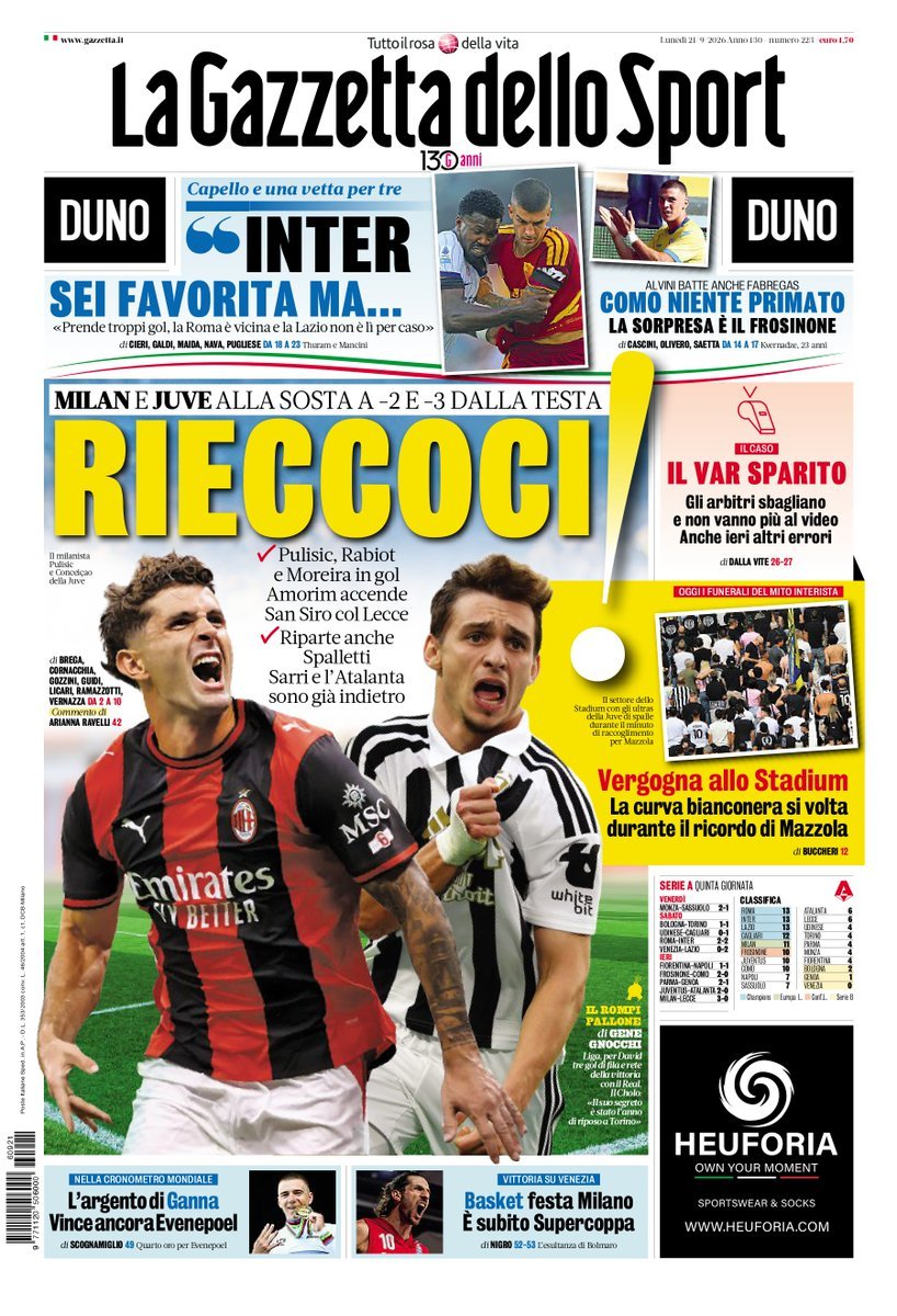 AyobBig's tweet photo. 🚨📰 غلاف  @Gazzetta_it

"RIECCOCI!" (لقد عدنا!) 🇮🇹🔥  

🔴⚫️ ميلان وأموريم يشعلون سان سيرو:

ثلاثية بوليسيتش، رابيو، وموريرا ضد ليتشي تضع الروسونيري على بعد نقطتين فقط من الصدارة قبل التوقف الدولي! 📊⚽️  

#ACMilan #SerieA #MilanLecce #Gazzetta #SempreMilan #ForzaMilan https://t.co/KiGow70aja