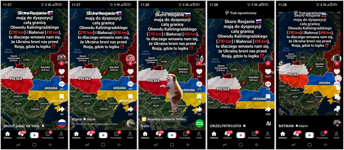 ArkadiuszHiller's tweet photo. Rosyjska propaganda rozlała się już wszędzie.
Te same mapki i te same teksty zalewają TikToka.  
Hybryda dobiegła końca.  
Następny etap: starcie kinetyczne. https://t.co/V5W2Op5CEw