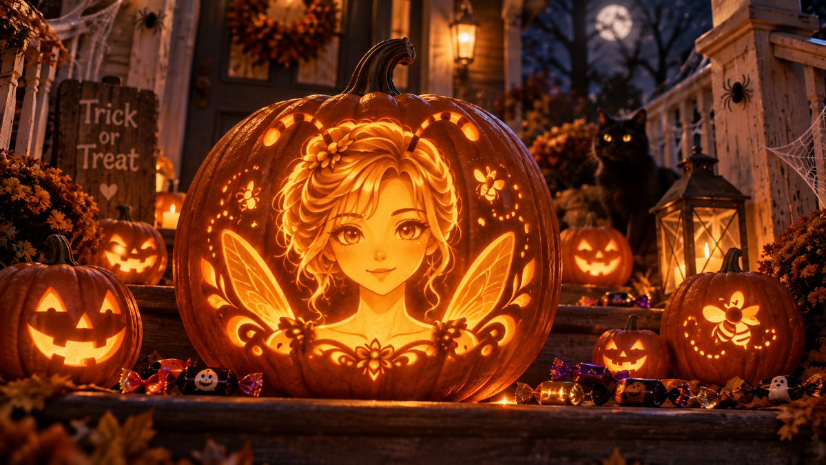 solak42_AI's tweet photo. With Halloween soon approaching why not start your carving now! Lets see those pumpkins and scary vibes!

Prompt Down Below 👇 https://t.co/bFStxxGdjw