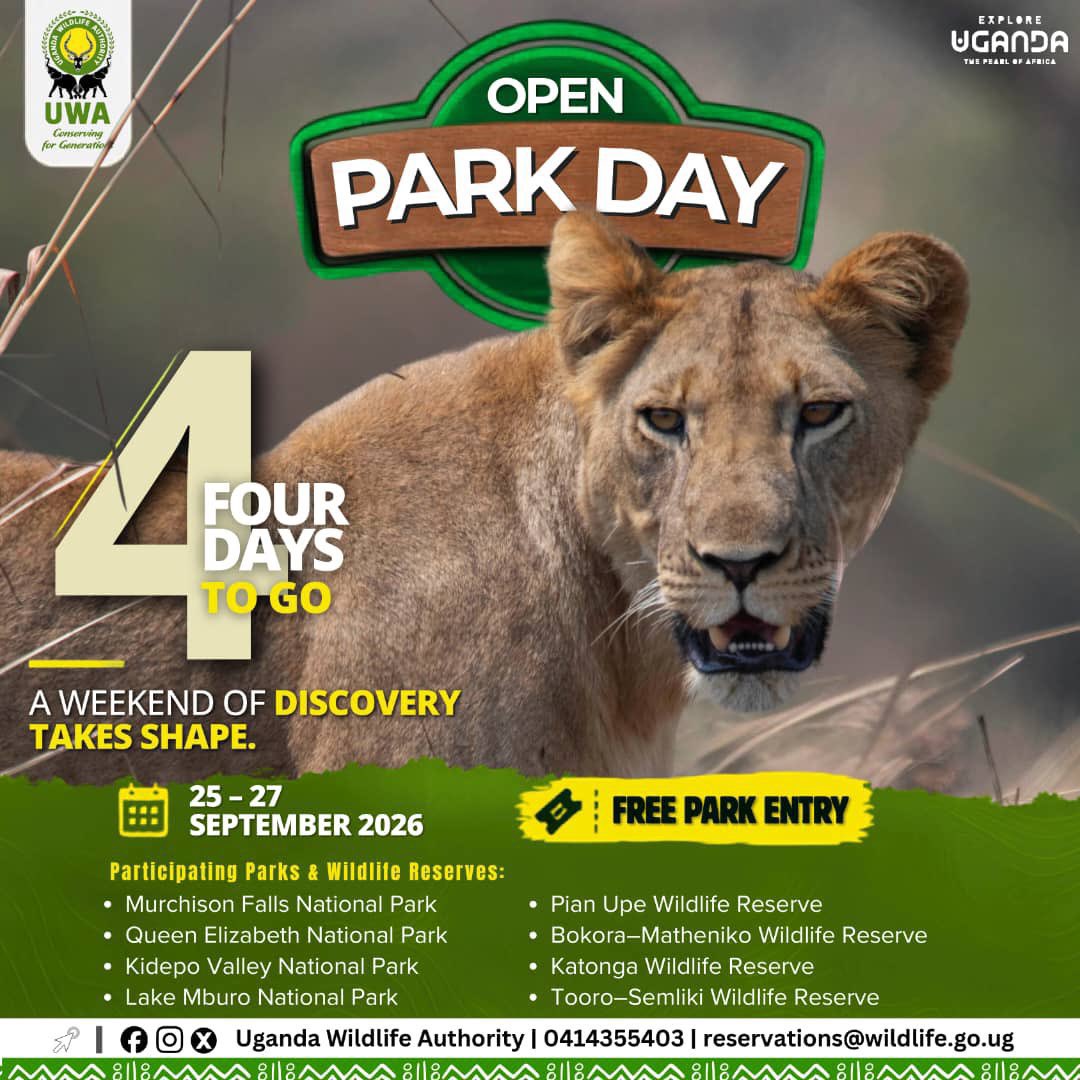 NabzbaeTravels's tweet photo. The countdown to the UWA Open Park Days 2026 is on

Get ready to explore Uganda’s incredible national parks, experience the beauty of nature, encounter wildlife and create unforgettable memories.

4 days to go start planning your visit NOW!

#UWAOpenParkDays2026 #ExploreKasese https://t.co/JRpUwUR8Mv