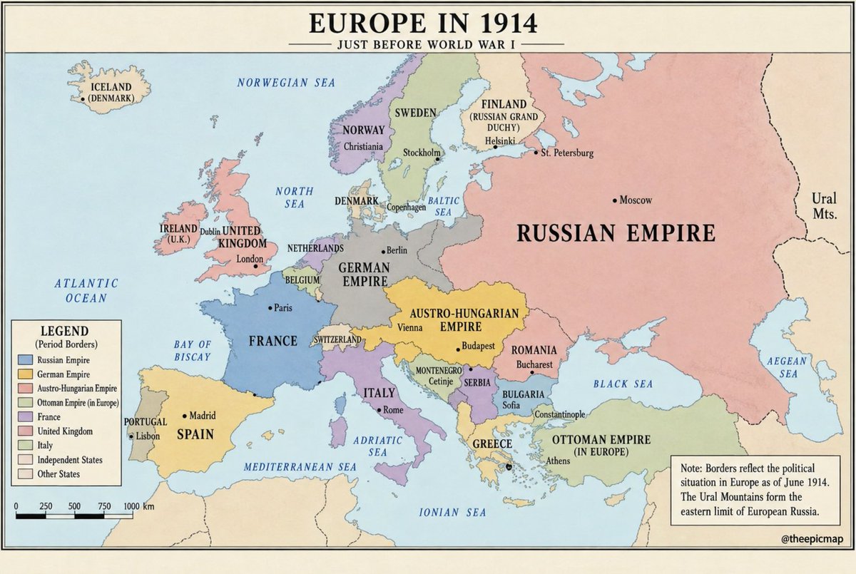 theepicmap's tweet photo. Europe in 1914 

Just before World War I https://t.co/44ZWR5gaKa