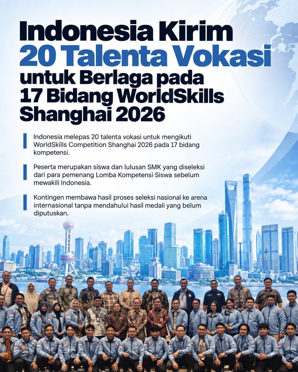 ayudia01_'s tweet photo. Mari kita beri dukungan penuh dan doa agar kontingen Indonesia dapat memberikan hasil yang terbaik!   #jagaindonesia #WorldSkillsShanghai2026 #TalentaVokasi #VokasiBerprestasi #SMKBisa https://t.co/CgN8aiIyOk