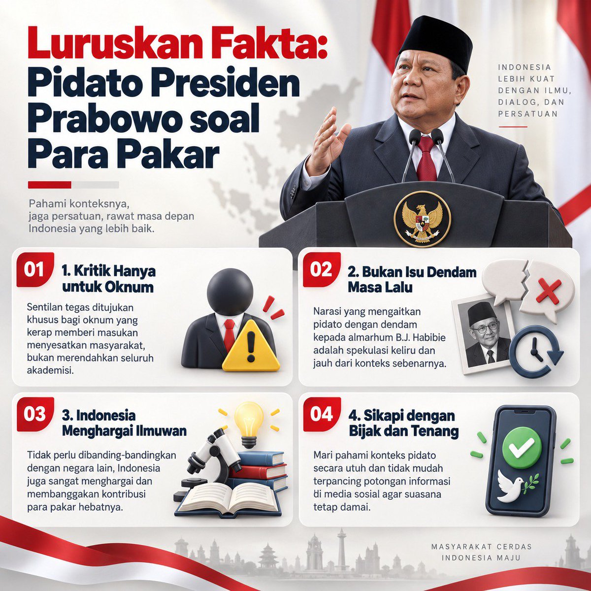 dkdilip's tweet photo. Pidato Presiden Prabowo perlu dipahami secara utuh, bukan hanya dari potongan video.
Kritik ditujukan pada oknum yang memberi informasi menyesatkan, bukan merendahkan para pakar. 

#KonteksPidatoPrabowo https://t.co/h25MppIocY