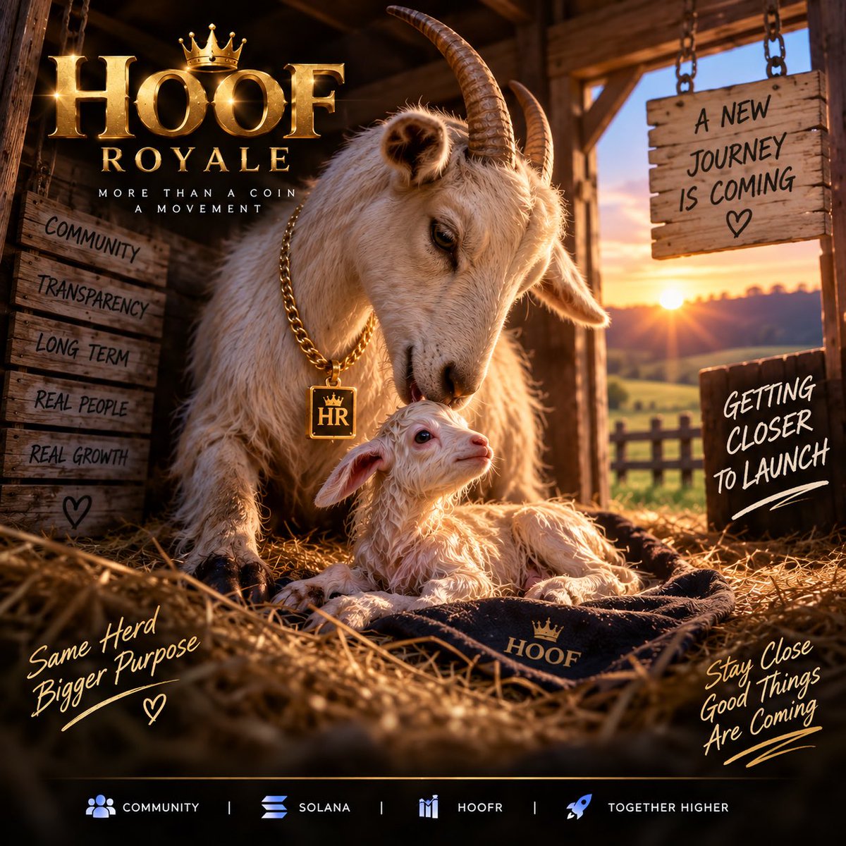HOOFROYALE's tweet photo. The countdown starts this week. 🐐⏳

We’ve been building, growing, and getting the pasture ready… now we’re getting closer to the moment we’ve all been waiting for.

HOOF Royale is almost ready to step out. 👑🐐

No rushing. No shortcuts. Just the herd moving together.

Stay close — launch day is getting closer. 🚀

#HOOFRoyale #HOOFR #Solana