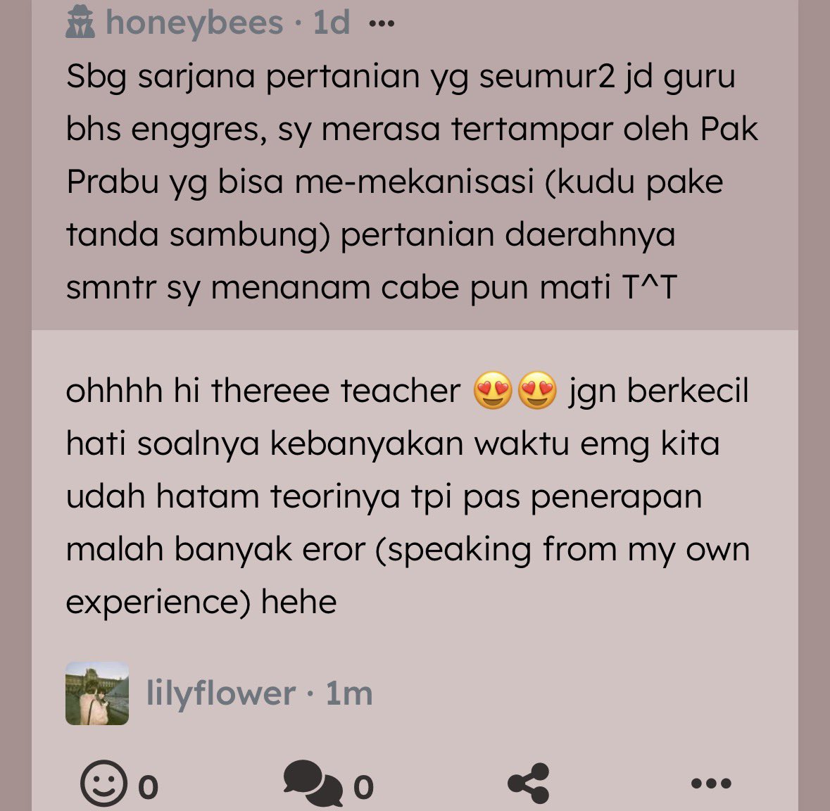 penabin's tweet photo. Sbg sarjana pertanian yg seumur2 jd guru bhs enggres, sy merasa tertampar oleh Pak Prabu yg bisa me-mekanisasi (kudu pake t… — ohhhh hi thereee teacher 😍😍 jgn berkecil hati soalnya kebanyakan waktu emg kita udah hatam teorinya tpi pas penerapan malah … https://t.co/q1JuacTJne https://t.co/Bey3gIxar4