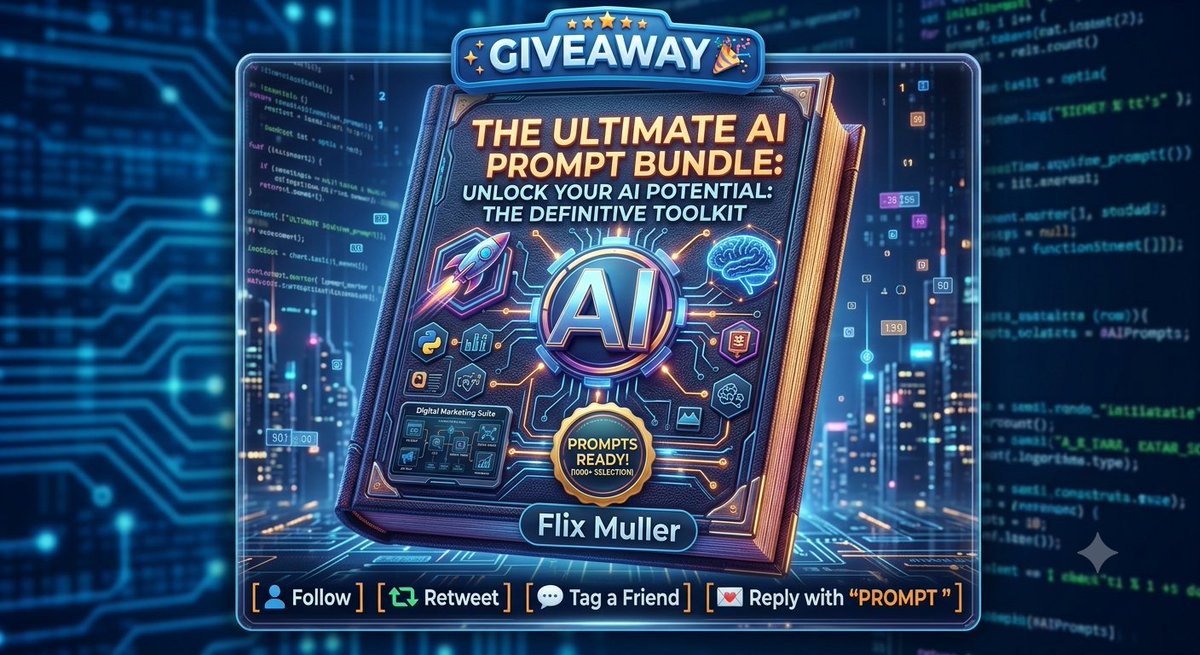 felix_muller_ai's tweet photo. Most people get average results from AI because they use basic prompts.
​I spent months refining the Ultimate AI Prompt Set—and I’m giving it away for FREE to my community. 💡

​Want instant access?

​Retweet this post

​Comment "PROMPT"

​(Make sure you're following so I can DM you the file!) 📩

#AI #AITeach
