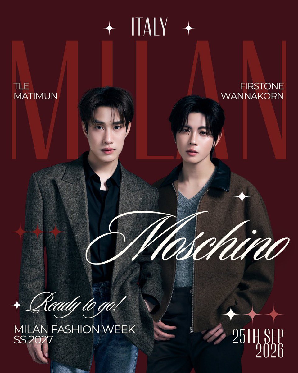 TFO_engagement's tweet photo. Milan is calling! 🇮🇹✨ The excitement is real, and we can’t wait to see TleFirstone shine with MOSCHINO. 💚🩷

#MOSCHINO @Moschino 
#TleFirstone #เติ้ลเฟิร์สวัน
#TLE_mtm #Firstone https://t.co/yEEmCBqjja