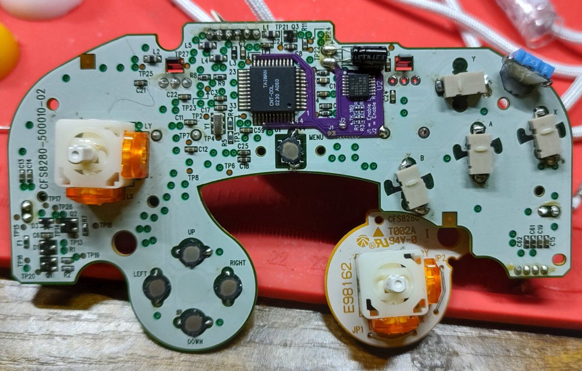 CardosiCustoms's tweet photo. Catch me playing on the PhOEM. Experimenting with PS5 TMR modules on an OEM T3 Motherboard.

Need to figure out why snapback modules don't work with the TMR modules and see if I can come up with a workaround. Very promising results otherwise.

NFS, it's my personal build, but here's what it features:

- OEM T3 Motherboard 
- Lubricated T3 Stick Boxes w/ PS5 TMR Modules
- Mouse Click A, B, X, Y (120 gram-force), and Z (60 gram-force)
- Tactile START and D-Pad (harvested from Wii Classic Controllers' -, HOME, and + buttons)
- SSBU Digital Trigger and No Spring on R
- Short Plug, Cut Aftermarket Spring, and Lubricated L
- Paracord by @skyw_z 
- Left Stick by @CSS_Kief 
- Buttons by @shorthopcustoms