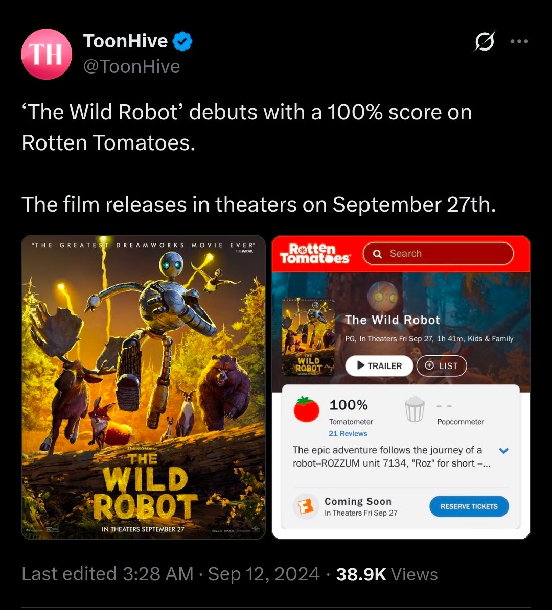 nyahahahah02's tweet photo. There are only 2 DreamWorks films that debuted with a 100% score on Rotten Tomatoes:

1st was The Wild Robot, which garnered $334M at the box office and 3 Oscar nods

2nd is Forgotten Island 🇵🇭 https://t.co/veDnCck4H9