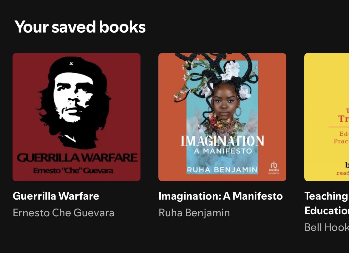 abluessong's tweet photo. Che Guevara’s Guerrilla Warfare is listed as “not currently available in your region” in the USA on Spotify. We’re banning audio books too? @Spotify https://t.co/Dyv6Z1whsM