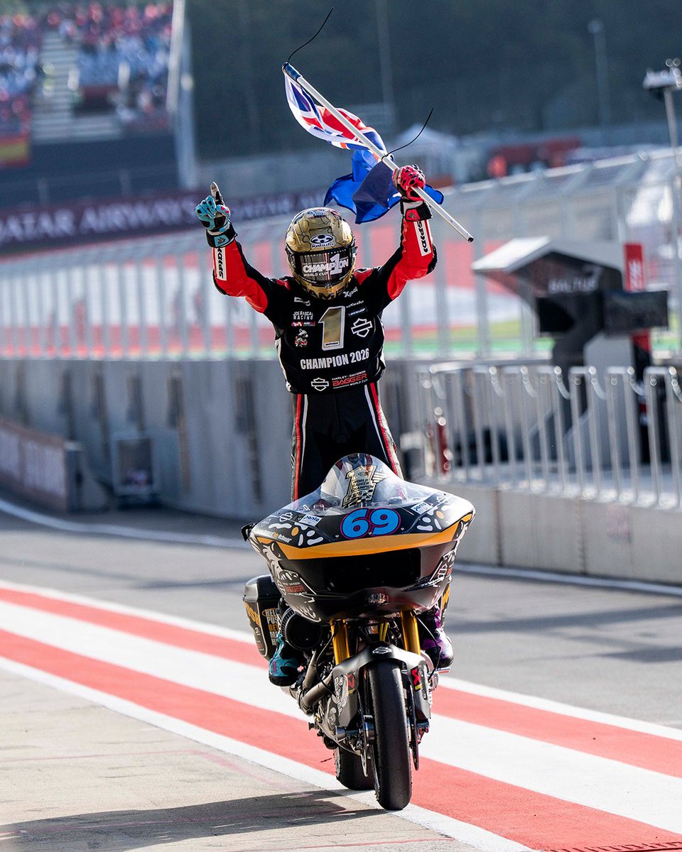 ausmotogp's tweet photo. A huge congratulations to Aussie Archie McDonald who has been crowned the FIM Harley-Davidson Bagger World Cup Champion 🏆

The 20-year-old NSW rider sealed the Championship with an eighth-place finish in the season finale, just nine points ahead of Spain’s Oscar Gutiérrez in second 👏