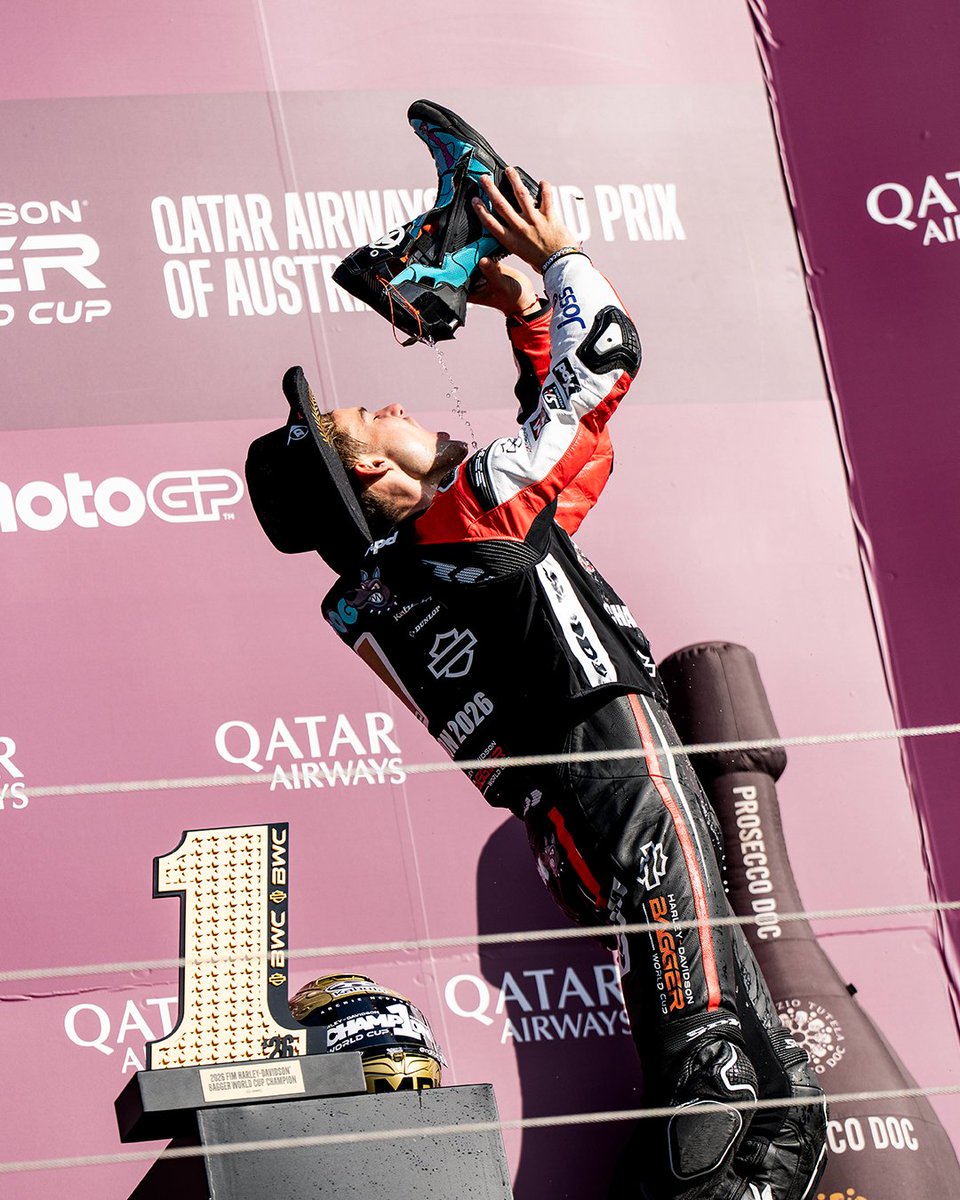 ausmotogp's tweet photo. A huge congratulations to Aussie Archie McDonald who has been crowned the FIM Harley-Davidson Bagger World Cup Champion 🏆

The 20-year-old NSW rider sealed the Championship with an eighth-place finish in the season finale, just nine points ahead of Spain’s Oscar Gutiérrez in second 👏