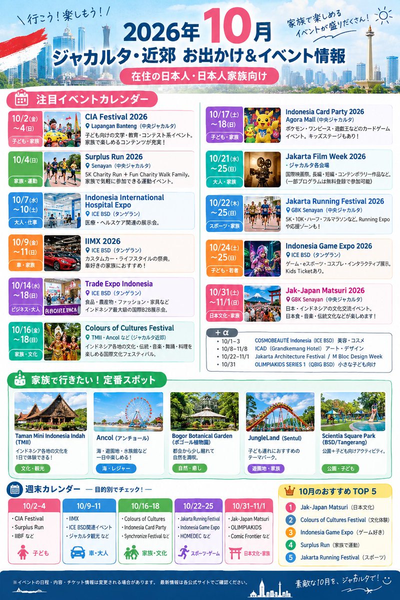 OPT_INDONESIA's tweet photo. ジャカルタ近郊10月イベント情報 https://t.co/onDOtQ7kkT