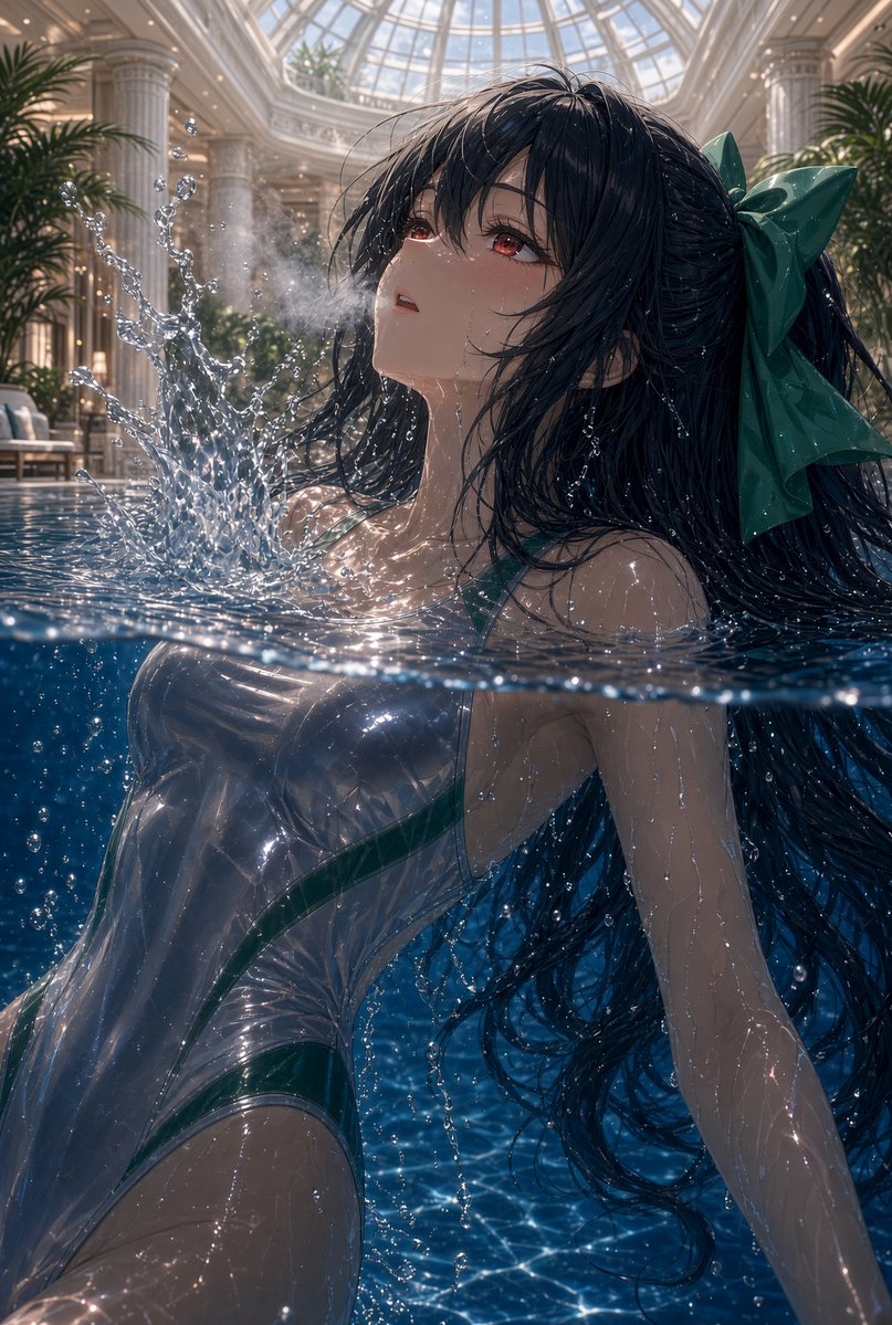 chris_ai_pf's tweet photo. #AIイラスト #AI競泳水着 #東方Project
霊烏路空 /銀×緑の 競泳水着 

息を吐いた白い筋と真紅の瞳。 https://t.co/SmQqEyRrlV