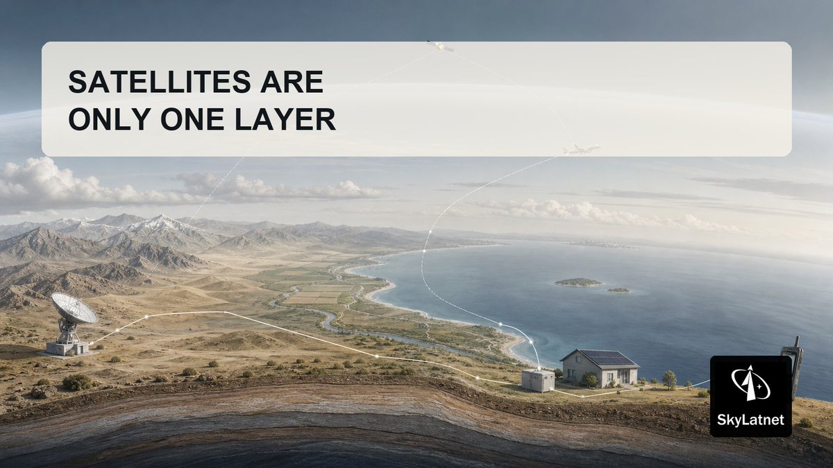 SkyLatnet's tweet photo. Satellites are only one layer of the network. A complete communication path also needs terminals, routing, ground gateways, edge nodes, and settlement mechanisms. What matters most is not a single device in orbit, but how every layer works together.
#SatelliteCommunication #EdgeNetwork