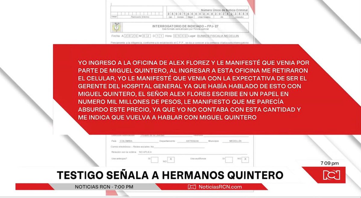 alejodebedout's tweet photo. Apareció el hombre de los 1.000 millones 🤑

Un solo testigo expuso parte del saqueo a Medellín. Miguel Quintero le dice que si llega a la gerencia del Hospital General, tiene que entregar la contratación de medicamentos, aseo, vigilancia y alimentos.
Lo envían donde Álex Flórez. Flórez escribe en un papel: $1.000 millones.
Mientras tanto, Daniel Quintero reenvía por WhatsApp la hoja de vida de quien iba a quedar en Afinia.
Uno cobraba el hospital, el otro entregaba la filial, el hermano coordinaba. El cargo se pagaba o no se nombraba. Ahí quedaron expuestos @AlexFlorezH y @QuinteroCalle.

El senador del @PactoCol tiene mucho que explicar ante la corte por violencia intrafamiliar y por el caso de borrachera, orinado en Cartagena; al parecer, también tiene varios pecados de presunta corrupción. ¿Será que @petrogustavo lo va a seguir protegiendo?