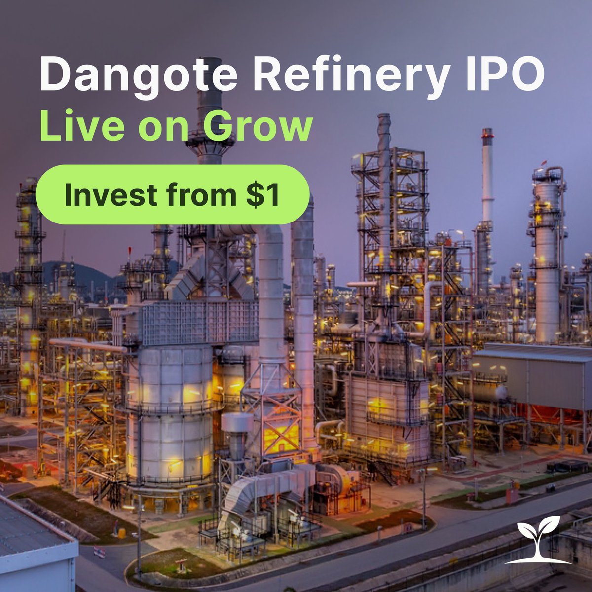 get_grow_app's tweet photo. The Dangote Refinery IPO is here.

Invest in Africa’s largest IPO from as little as $1 on Grow, the global investing app.