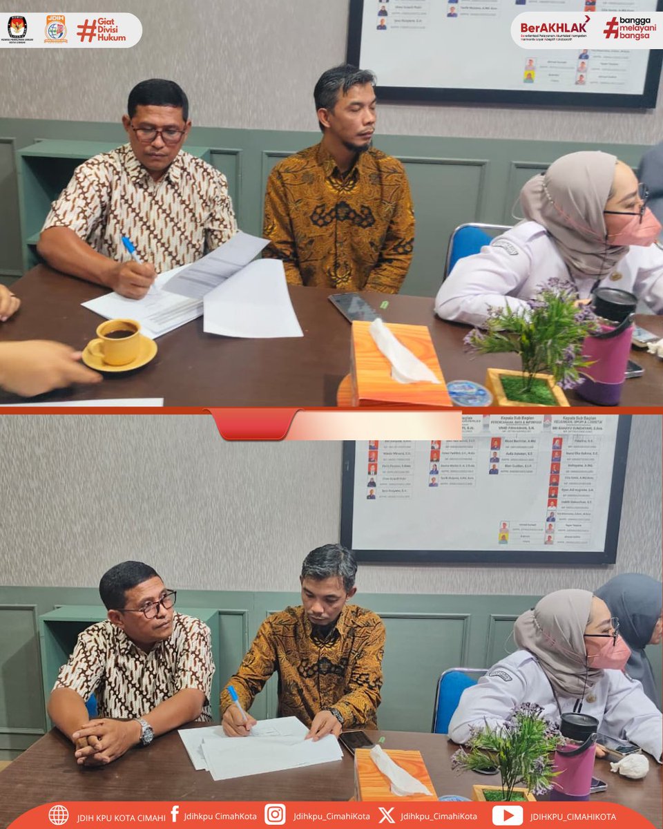 JdihCimahi's tweet photo. SPIP bulan Agustus tahun 2026, dilanjutkan dengan Penandatanganan Laporan Hasil Pengisian Kartu Kendali Bulan Juli tahun 2026 oleh Ketua KPU Kota Cimahi Anzhar Ishal Afryand, Anggota KPU Kota Cimahi Emsidelva Okasti, Yosi Sundansyah, Djayadi Rachmat, dan La Media.

Turut hadir https://t.co/GAVeFYpj4X