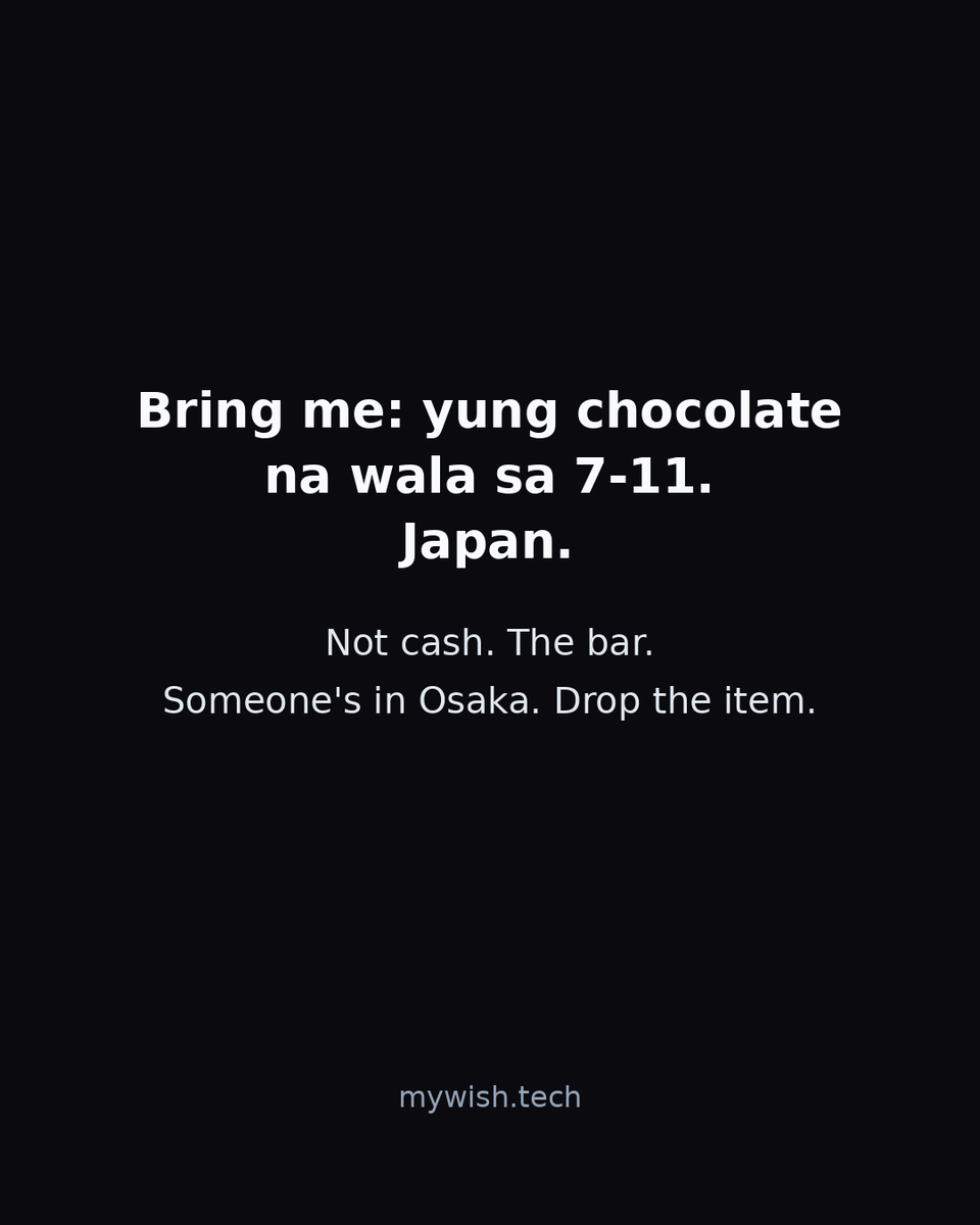 mywishtech's tweet photo. Bring me: yung chocolate na wala sa 7-11. Japan.
Not cash. The bar.
Someone's in Osaka.
https://t.co/gOxh09NLnS
#MyWish #pasalubong https://t.co/ydsZ2kamEF