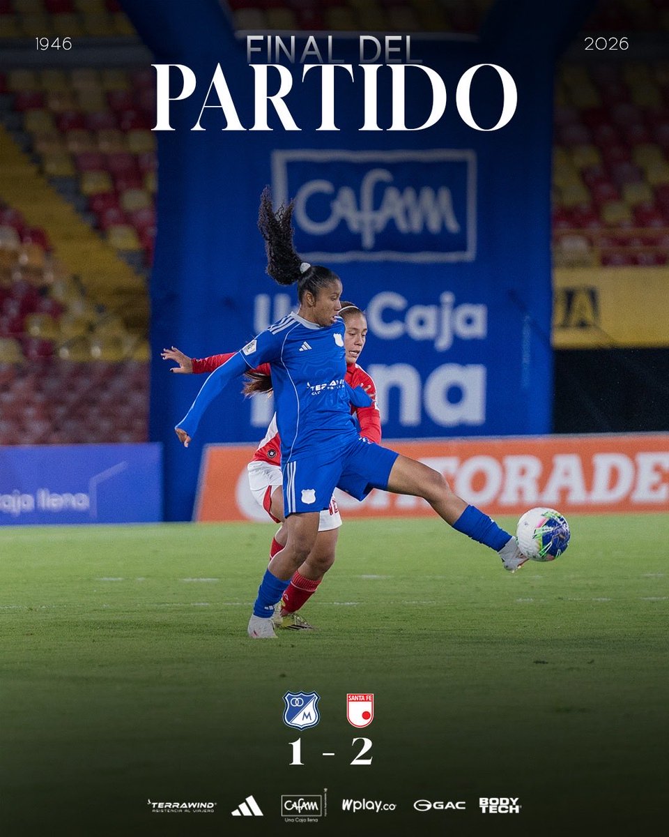 MillosFcFem's tweet photo. ⏱️90' Finaliza el compromiso en El Campín 

Ⓜ️1-2🦁 |#MFCvSFE https://t.co/nXzBWnLUi6