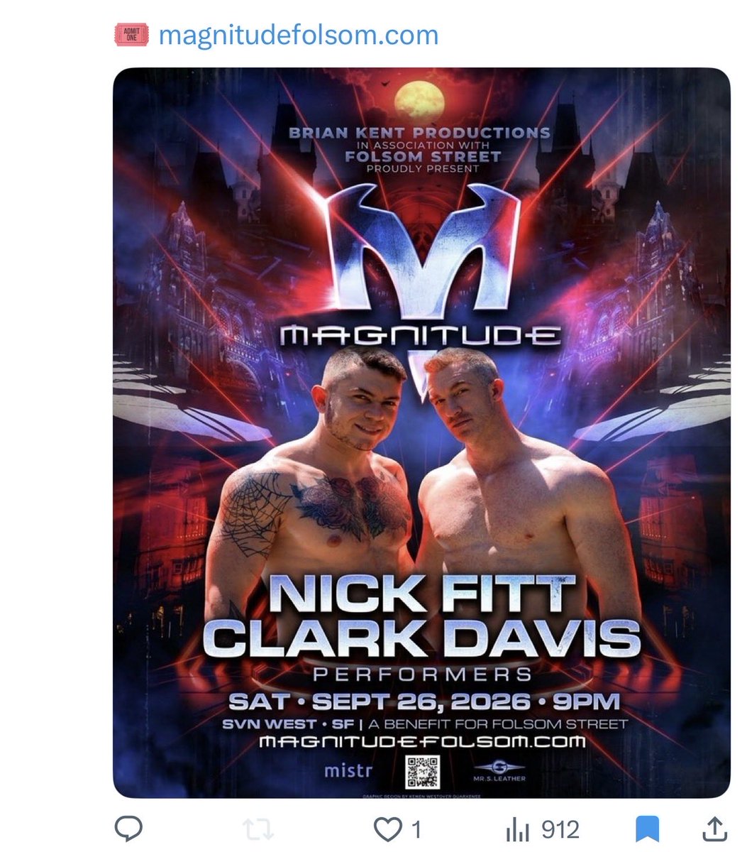 MasterMKsf's tweet photo. @NickFittXXX Welcum to SF. You and your partner @SpiderwebRoses will make Folsom Street Parties on 🔥. I hope both of you can make our Alpha Men party with our well trained sub boys during Folsom. Your invitation is on the way. #Studs,#pornstars,#folsomparties,#Alphamen,#Falconstudio,#hung,#bimenhunk.