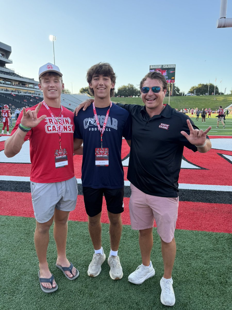 JacksonWilson38's tweet photo. Had a great time at @RaginCajunsFB game. Thank you for the invite. 

@raborngunnar @KMarkGuthrie @CoachMGiuliani @CoachBegueUL @HKA_Tanalski @Briggs_bourg @HKA_Baltar @shanesavoie https://t.co/4V4R0X8rx4