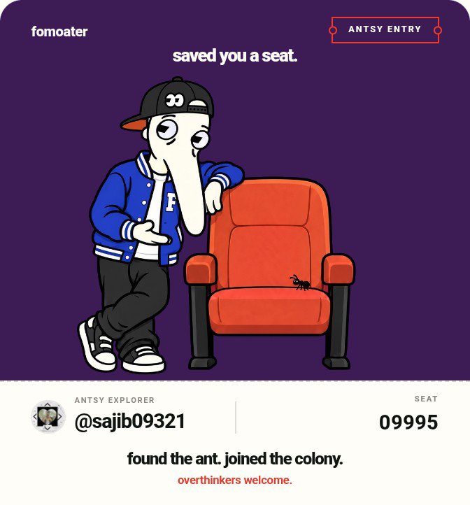 sajib09321's tweet photo. Been following Fomoater and really love the vibe 🐜💜 Would love to be part of the journey. Any chance for a GTD spot? 👀🙏
@fomoater https://t.co/SE0DA5u97h
