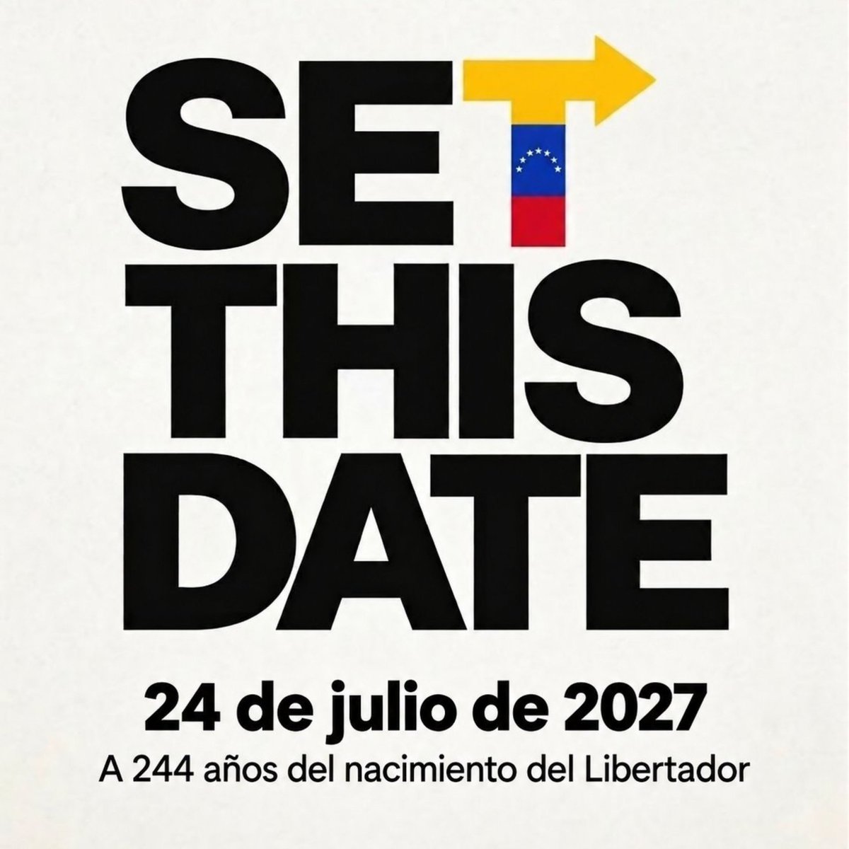 EgoLibertas's tweet photo. Explotó X con #SetTheDate
Elecciones en Venezuela.

Los venezolanos queremos ser libres y terminar con el terror chavista. 

UNA FECHA SUENA: 
24 JULIO 2027
NO BAJEMOS LA PRESIÓN. https://t.co/K4dlxxBuKR
