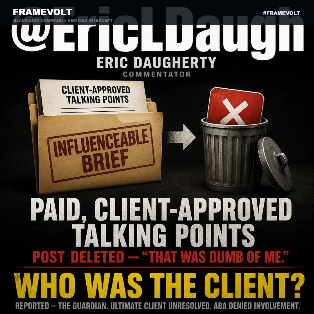 Resis_T2017's tweet photo. @EricLDaugh Reporting described a paid Influenceable brief with client-approved talking points. You deleted the post and called it “dumb.” Who was the ultimate client, and what exactly did they approve? #FRAMEVOLT https://t.co/Te9a41bXH5