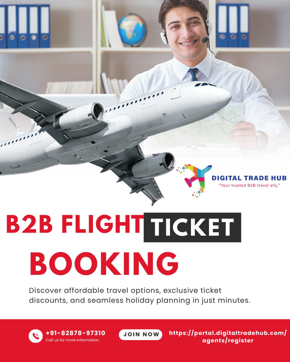 JennieCoraas's tweet photo. ✈️ B2B Flight Ticket Booking Made Easy! Boost your travel business with exclusive fares, instant booking &amp; smooth service 🚀
💼 Perfect for Travel Agents
💸 Best Prices Guaranteed
⚡ Quick &amp; Easy Booking
Start earning more with Digital Trade Hub https://t.co/MSB9KoXwHn