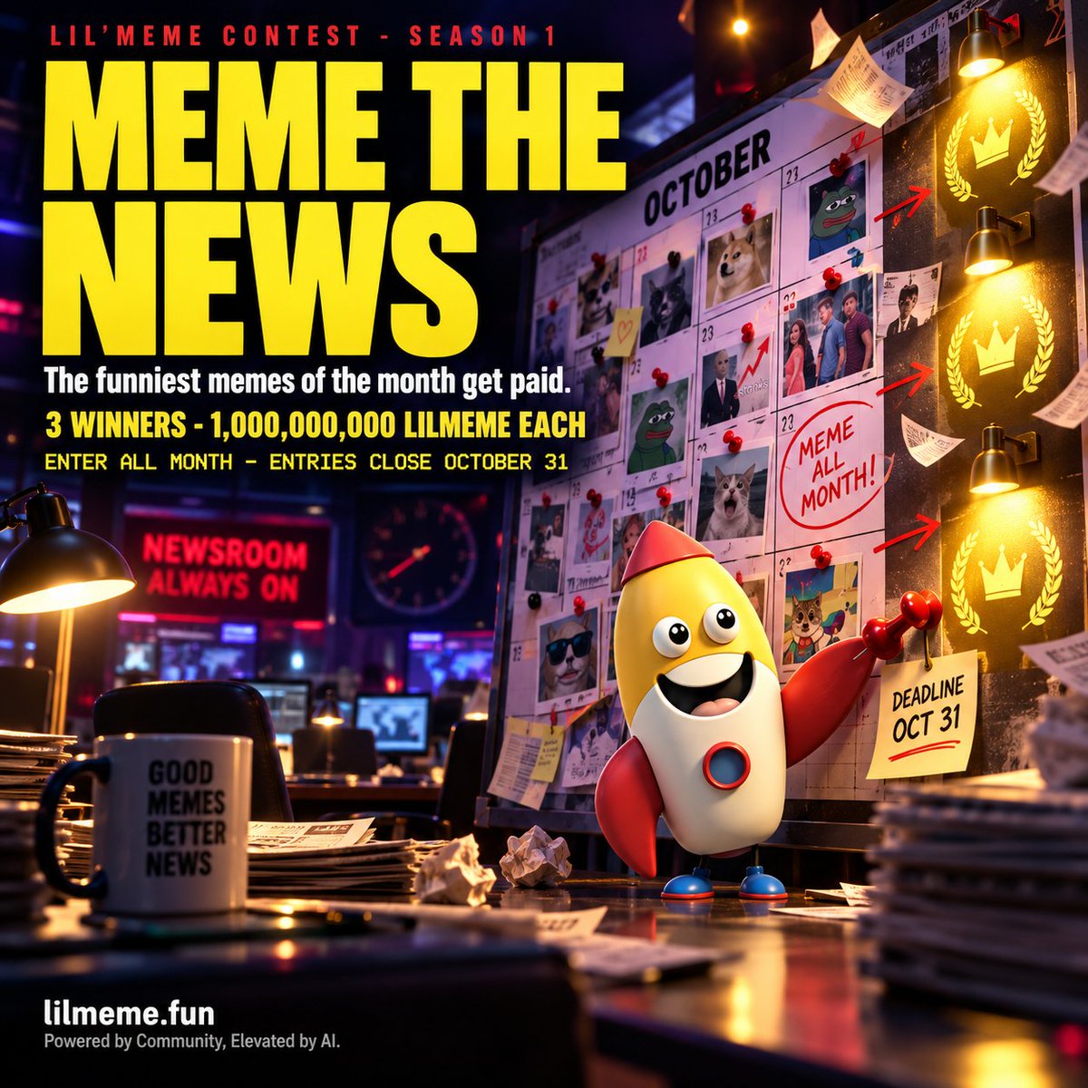 LilmemeCrypto's tweet photo. I'm starting a contest.

MEME THE NEWS runs all month.

Reply to this pinned post with your own meme about the news—as many entries as you want. This thread stays open all month.

Round 1 closes October 31, 2026.

#MemesISNews #MemeTheNews https://t.co/sG45UPiMGY