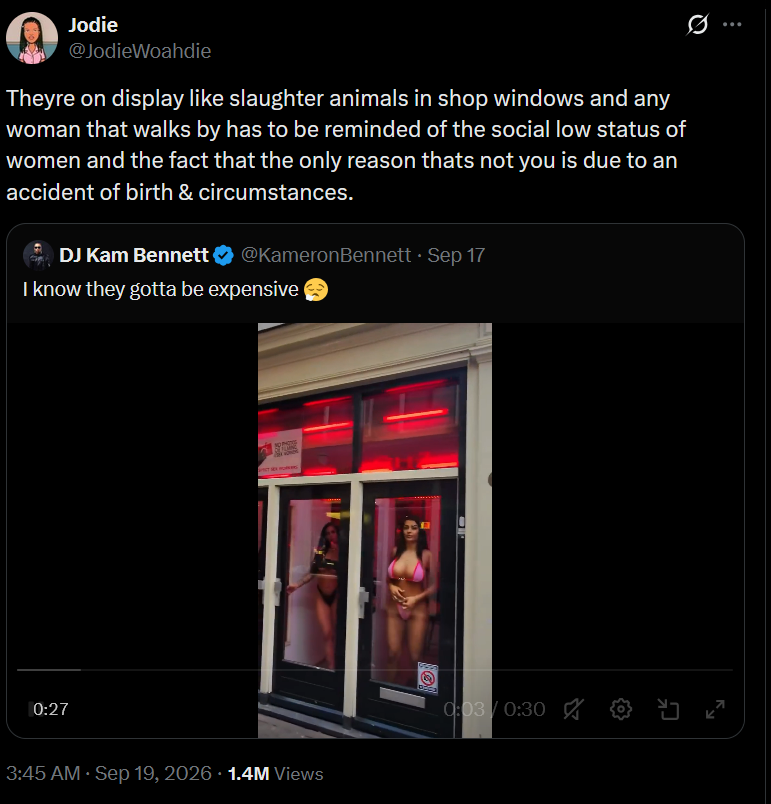 ShitpostRock's tweet photo. ''SEXUAL LIBERATION NOW!!!''
''SEX WORK IS REAL WORK!!!''

*sees women sell their bodies legally like she asked*

''NO NOT LIKE THAT!'' https://t.co/pP02ef8lQ3