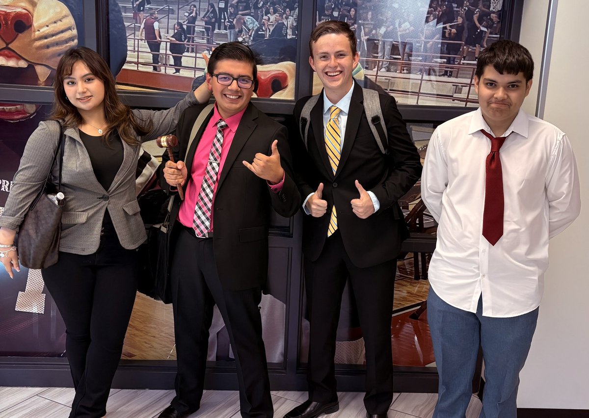 FerrisTXDebate's tweet photo. Really proud of these 4! Getting up and leaving at 6:30 AM after a homecoming football game is not easy! Got a lot of good reps at the Princeton ISD tournament! Congrats to Sabino for achieving the PO gavel in Congress! @Ferris_HS @FerrisISD https://t.co/IS5VYFSyFP