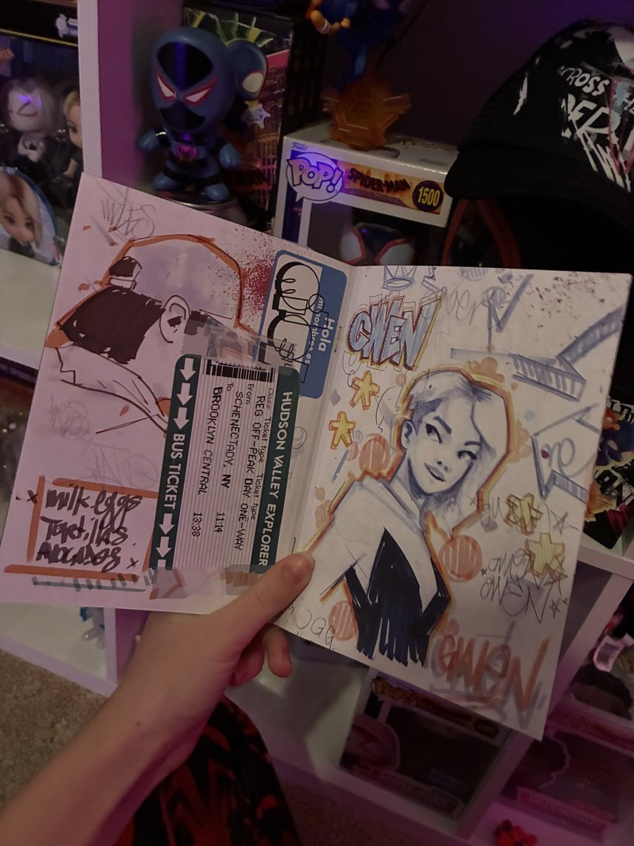 ekkogirlfriend's tweet photo. miles morales’ sketchbook irl! https://t.co/5zzeUsIqq2
