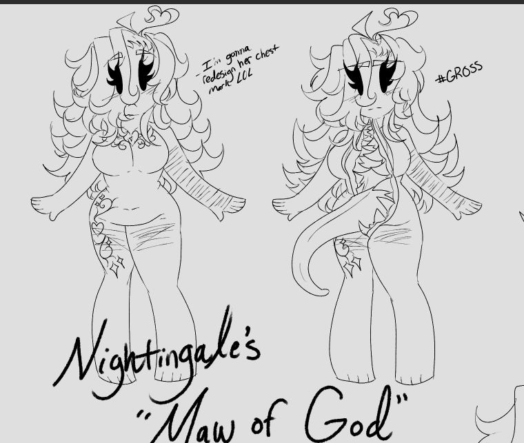 NIGHTSinDREAMS's tweet photo. NIGHTINGALE IS MY WIFE WHO IS MADE OF ENDLESS PIECES STRETCHING FLESH AND GNASHING TEETH, and these are all super old I need to draw more of her like this https://t.co/RR2cKjO5Z3