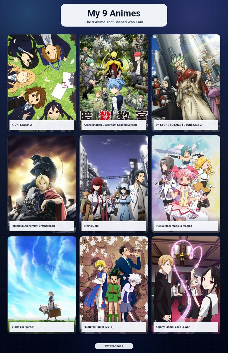 Robbins94530's tweet photo. Aprovechando la tendencia aquí va mis 9 animes favoritos y a los cuales les tengo mucho aprecio (si se preguntan por el décimo es Code Geass) https://t.co/9M28LNfmut