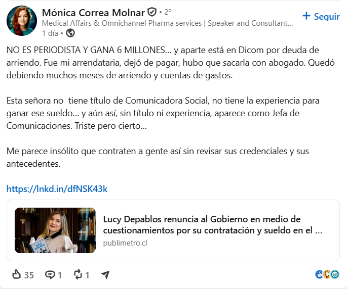 DonSebaArce's tweet photo. Se están funando a la v-word que estaba de asesora gubernamental en LinkedIn https://t.co/3Y26bkG494