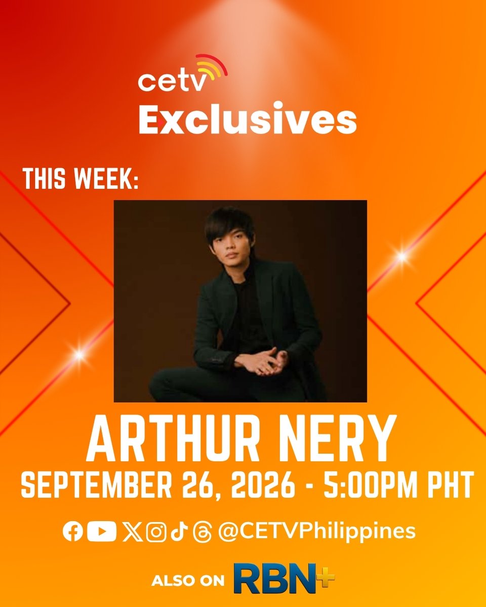 CETVPhilippines's tweet photo. HE'S BACK!
Catch Arthur Nery (@ArthurMNeryy) as he returns to CETV Exclusives this Saturday at 5pm PHT on CETV FB & YT, and RBN+ FB!
#SeeItOnCETV #CETVExclusives39thAwitAwards #ArthurNery https://t.co/uj61Y29LeB