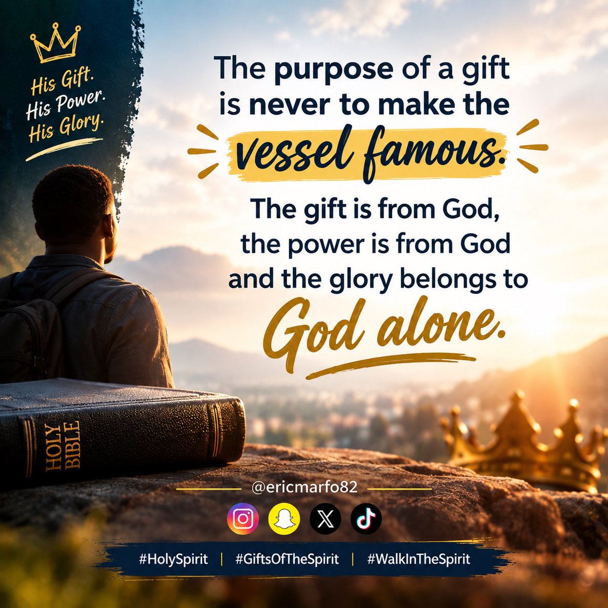 ericmarfo82's tweet photo. The purpose of a gift is never to make the vessel famous. The gift is from God, the power is from God and the glory belongs to God alone.

Good morning; How Was Your Weekend? https://t.co/nLoRcyyl5o
