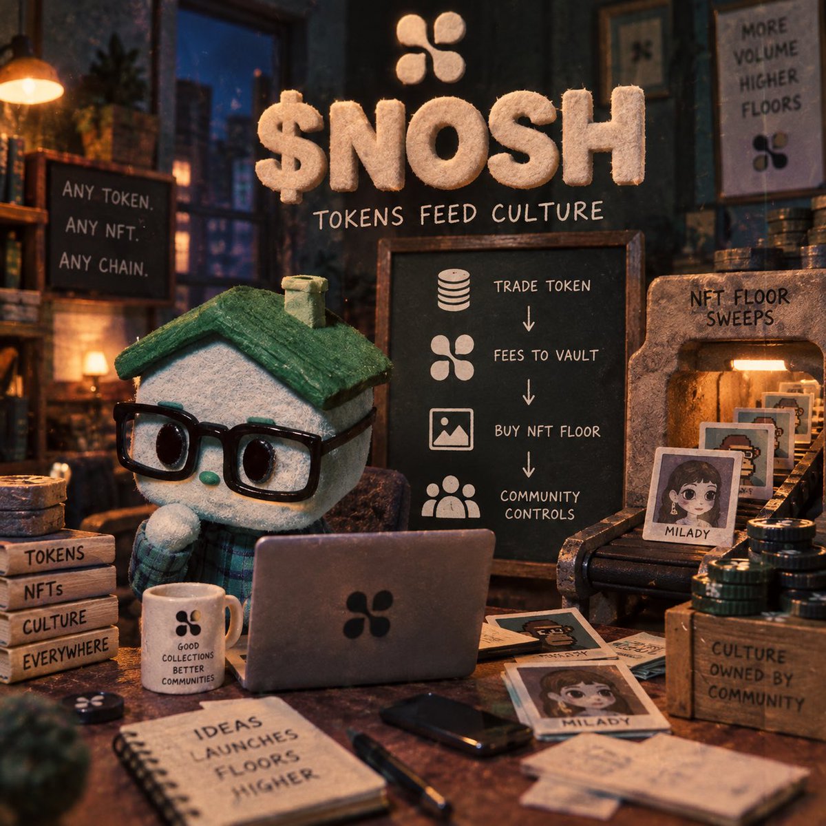 Chainriffs's tweet photo. The setup around @UseNosh / $NOSH is getting very interesting.

~ The narrative circulating is that a strong ETH team is behind it, with people in the replies connecting them to a previous coin that reportedly ran past $500M.

But the product itself is what makes this stand out.

Nosh lets anyone launch a token and pair it with an NFT collection across multiple chains. Trading activity feeds the paired NFT vault, which continuously sweeps the collection floor, turning token volume into buying pressure for the NFTs.

A Milady-linked launch has already shown the mechanism working in practice.

Token trades → fees → NFT floor buys → community-controlled treasury.

Simple concept, real working tech, and something genuinely different from another copy-paste launchpad.

If this catches attention, the 9-figure thesis starts making a lot more sense.

~ CA: 0xe02c53d448a62067b2ac10ed70f5bc6c29471386

~ DYOR / NFA. 

@ponsdotfamily @MEADGod