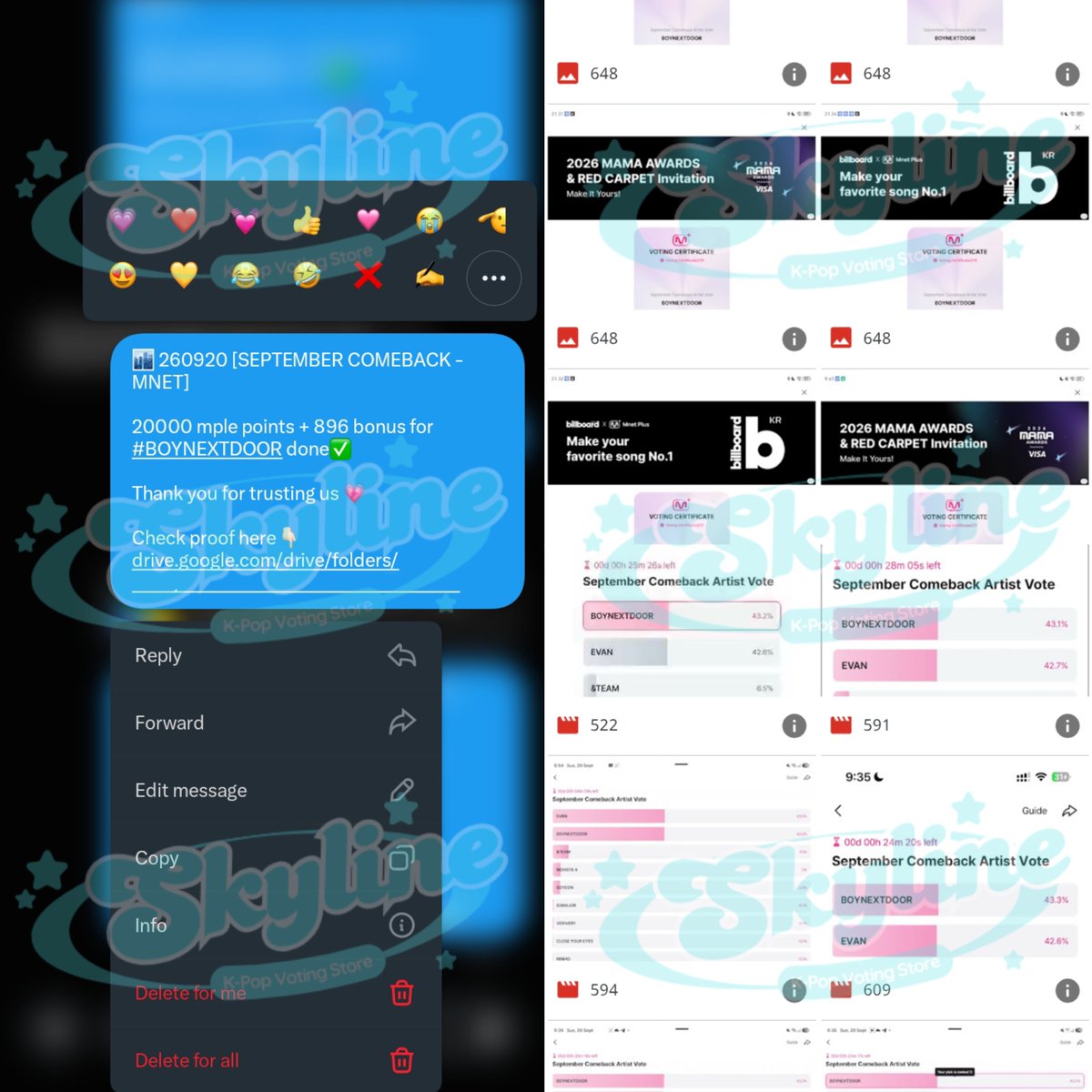 skylinevote's tweet photo. Thank you anonymous 💓 for purchase MNET votes at skyline🏙️
25.000 mple points + bonus for #BOYNEXTDOOR
September Comeback Artist Vote ✅
#skylineproofs https://t.co/FmmV5qFYvS