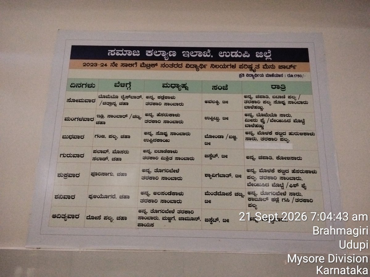 DBRGTUdupi's tweet photo. Breakfast 
21-09-26
#SocialAudit_SWDMeals #SocialWelfare_Karnataka https://t.co/3Uewbgr5Y4