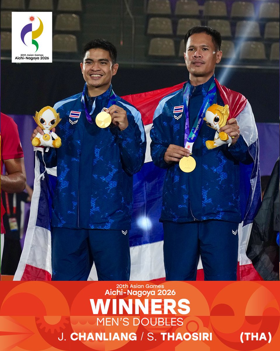 Teqball's tweet photo. 🏆 ASIAN GAMES CHAMPIONS! 🥇

Congratulations to our Men’s, Women’s and Mixed Doubles champions! 👏🔥

The winning pairs have secured their place in history as the first-ever Teqball Doubles gold medalists at the Asian Games! 🌏

#AichiNagoya2026 #ImagineOneAsia #Teqball https://t.co/GDwGimU13Z