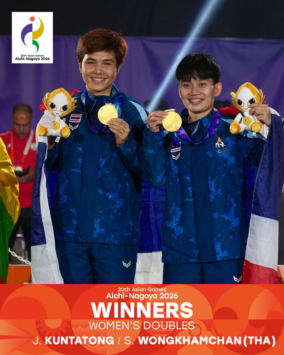 Teqball's tweet photo. 🏆 ASIAN GAMES CHAMPIONS! 🥇

Congratulations to our Men’s, Women’s and Mixed Doubles champions! 👏🔥

The winning pairs have secured their place in history as the first-ever Teqball Doubles gold medalists at the Asian Games! 🌏

#AichiNagoya2026 #ImagineOneAsia #Teqball https://t.co/GDwGimU13Z