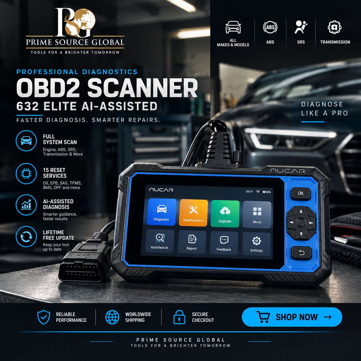 PSGlobalCo's tweet photo. 🚗🔧 Diagnose Faster. Drive Smarter.
MUCAR 632 Elite AI-Assisted OBD2 Scanner — powerful diagnostics for professional repairs.
👉 Shop Now: Prime Source Global
#OBD2Scanner #CarDiagnostic #AutomotiveTools #MUCAR #PrimeSourceGlobal https://t.co/QQvUTeGuCY