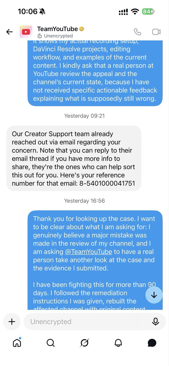 oot0mi's tweet photo. I really hope this post is seen, I try to post about this often because I really want this to be resolved.

Day 103 of being suspended from the YouTube Partner Program.

I came to Twitter hoping I could finally reach someone at @TeamYouTube who would take a close look at what happened. Instead, I was redirected back to the same Creator Support case where I was ultimately restricted from contacting Partner Support for 30 days.

The entire situation started with a channel I was no longer actively using. It had previously been in YPP, but at the time YouTube flagged it for “duplicate content,” it had zero public videos on it.

I did not initially fight that decision because I had no intention of continuing to use or monetize that channel. I assumed that if YouTube removed an unused channel from YPP, that would simply be the end of it.

What I did not understand was that leaving that suspension unresolved would later cause my primary channels to become suspended as “related channels.”

Once I understood that, I spent months trying to fix the original channel purely so I could restore the channels I actually care about. I rebuilt it with new original content, reapplied, submitted a detailed video appeal showing my production process, and followed the guidance Support gave me.

I still received only generic policy feedback and no clear explanation of what was supposedly wrong with the channel in its current state.

I genuinely do not believe there is a current reason for any of my channels to remain suspended. The channel causing the related-channel restriction is not even one I want to operate long-term. Had I known an unresolved YPP issue on an unused channel could eventually disable monetization across my main channels, I would have handled it completely differently from the beginning.

After 102 days, I am still asking for the same thing: a careful review of the actual current situation and a clear answer about why this remains unresolved.

I don’t know what else I am supposed to do at this point.