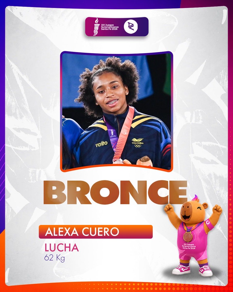 DeportColombia's tweet photo. #Lucha 🥋 | ¡UN ORO y TRES BRONCES 🇨🇴!
Tatiana Rentería tuvo una destacada actuación al llevarse la medalla de oro en los 76 kilogramos, mientras que Arbey Alarcón, Alexa Cuero, y Paula Montoya se llevaron las preseas de bronce en #Santafe2026.
¡Vamos por más 💛💛💙❤️! https://t.co/UwZmvSE2xr